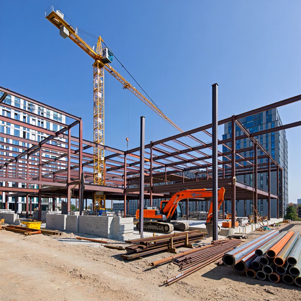 Construction site with modern equipment