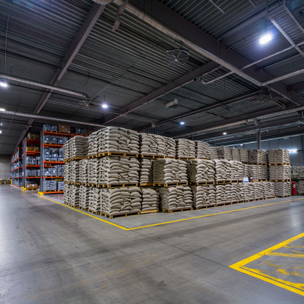 Cement bags in warehouse